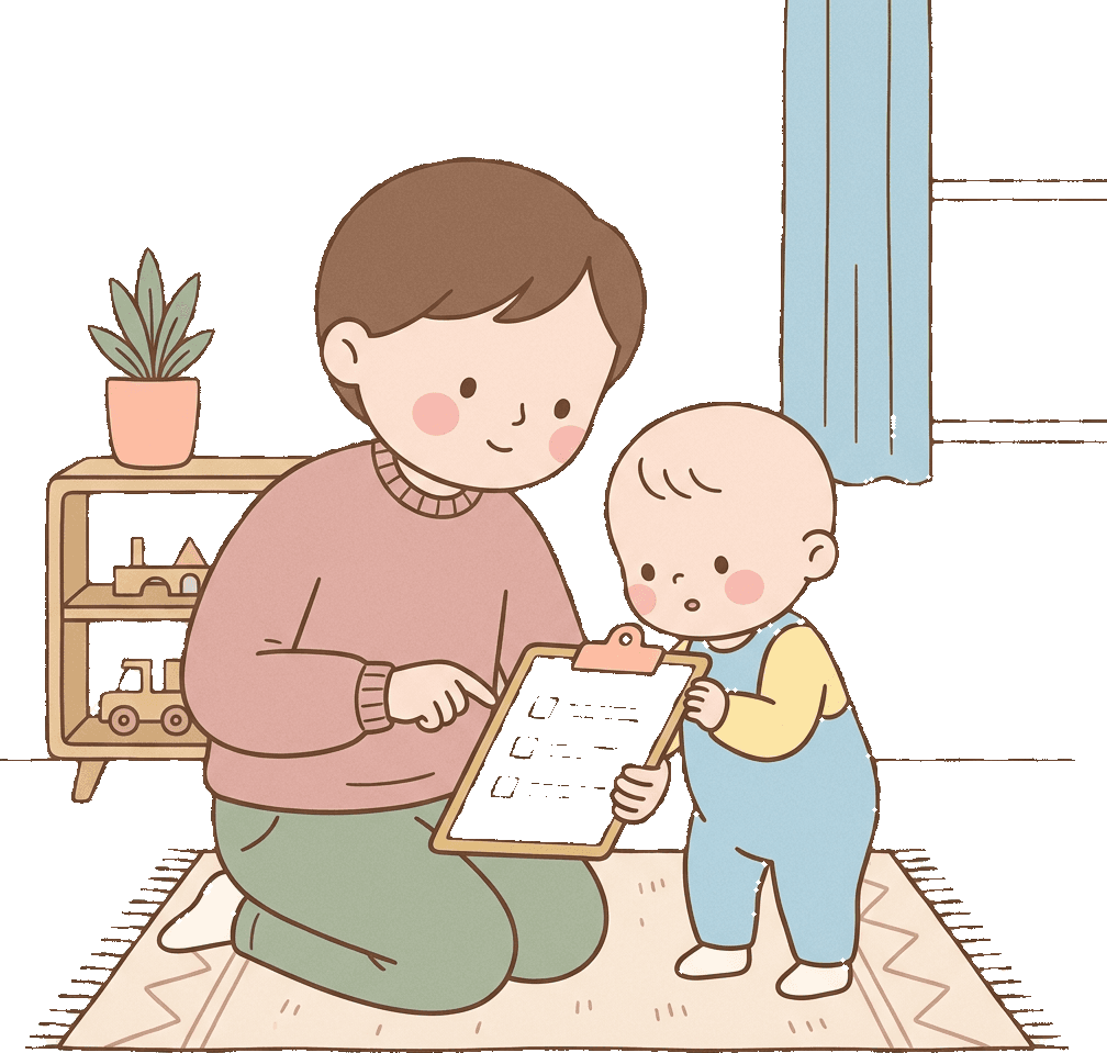 A parent and child filling out a clipboard survey together